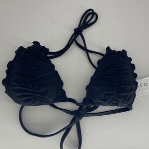 Seafolly Shimmer Womens New Black Slide Triangle Lettuce Edge Bikini Top US 2